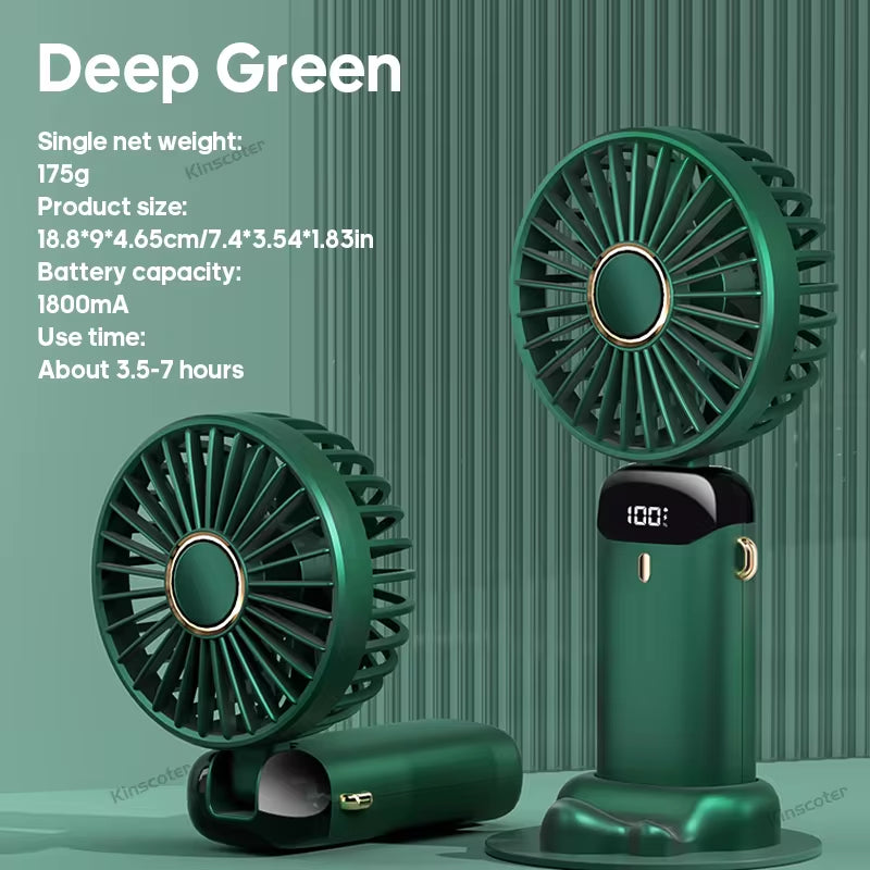 USB Rechargeable Handheld Mini Fan with 5 Speed Settings, Foldable Design, Neck Hanging Capability, Phone Stand, and Display Screen