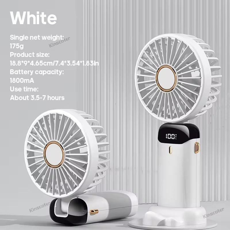 USB Rechargeable Handheld Mini Fan with 5 Speed Settings, Foldable Design, Neck Hanging Capability, Phone Stand, and Display Screen
