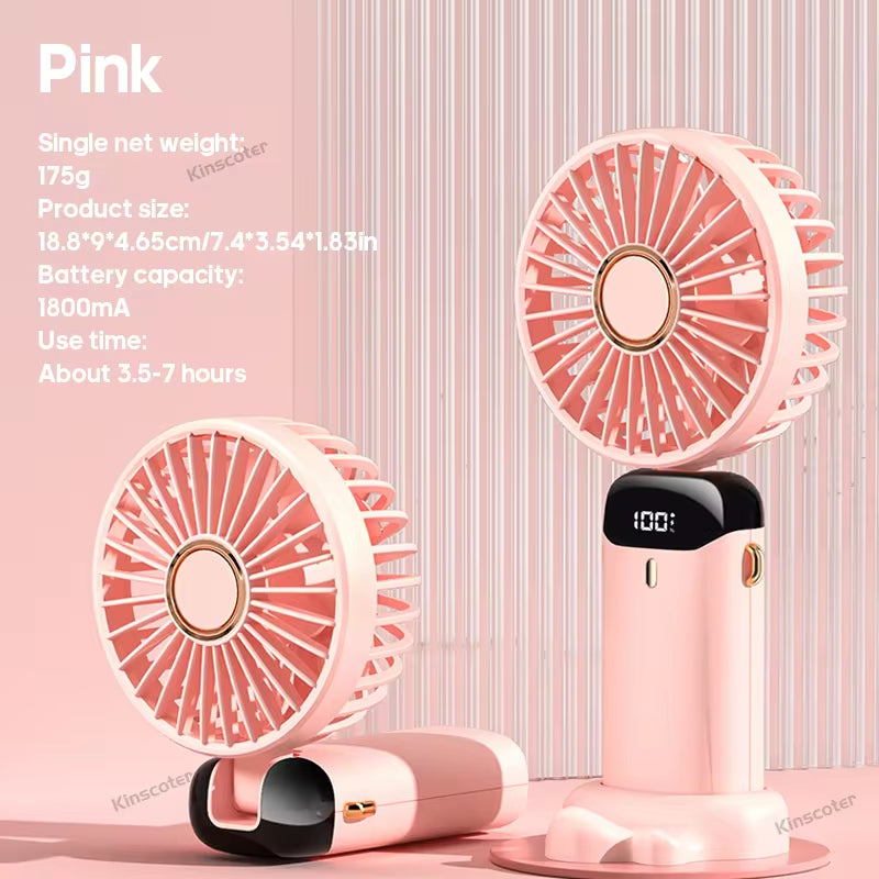 USB Rechargeable Handheld Mini Fan with 5 Speed Settings, Foldable Design, Neck Hanging Capability, Phone Stand, and Display Screen