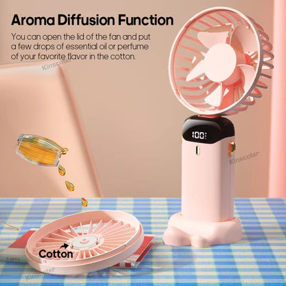 USB Rechargeable Handheld Mini Fan with 5 Speed Settings, Foldable Design, Neck Hanging Capability, Phone Stand, and Display Screen