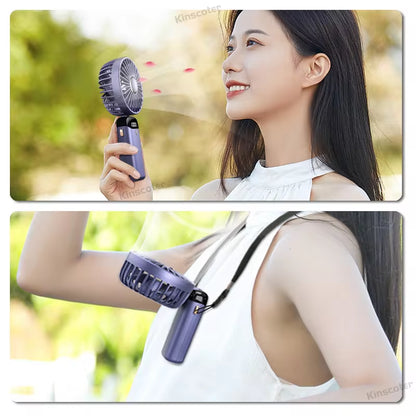 USB Rechargeable Handheld Mini Fan with 5 Speed Settings, Foldable Design, Neck Hanging Capability, Phone Stand, and Display Screen