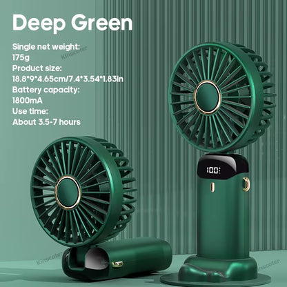 USB Rechargeable Handheld Mini Fan with 5 Speed Settings, Foldable Design, Neck Hanging Capability, Phone Stand, and Display Screen