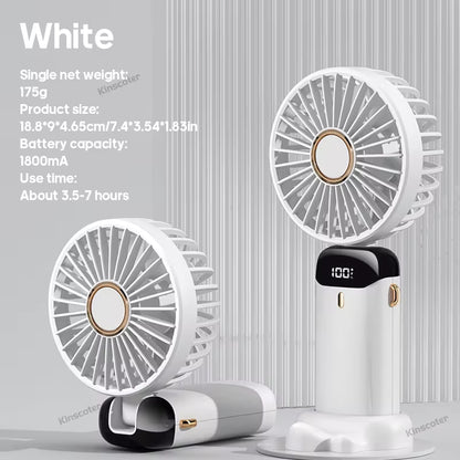 USB Rechargeable Handheld Mini Fan with 5 Speed Settings, Foldable Design, Neck Hanging Capability, Phone Stand, and Display Screen