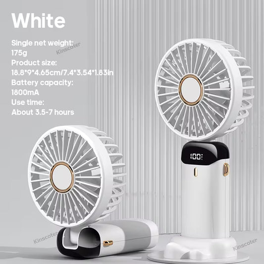 USB Rechargeable Handheld Mini Fan with 5 Speed Settings, Foldable Design, Neck Hanging Capability, Phone Stand, and Display Screen